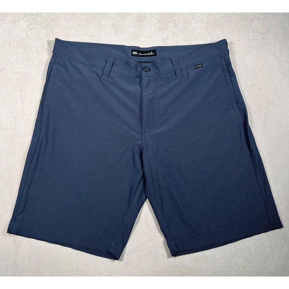 TravisMathew Golf Shorts Mens 36 Blue Micro Stripe Performance Stretch RN123280